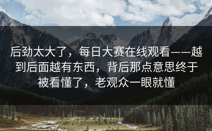 后劲太大了，每日大赛在线观看——越到后面越有东西，背后那点意思终于被看懂了，老观众一眼就懂